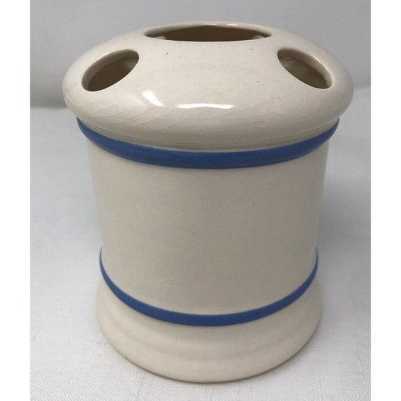 Vee Jackson Toothbrush Holder Handpainted Blue Floral Vintage California Pottery - Picture 4 of 5
